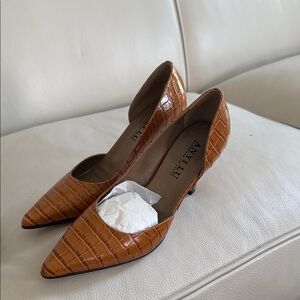 Anyi Lu Tan Croc-Embossed Heels
